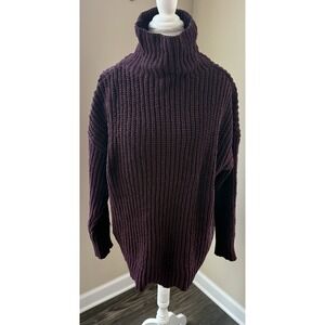 Aerie Sweater S Plum Mock Neck Chunky Knit Oversized Cottagecore Scandi Minimal